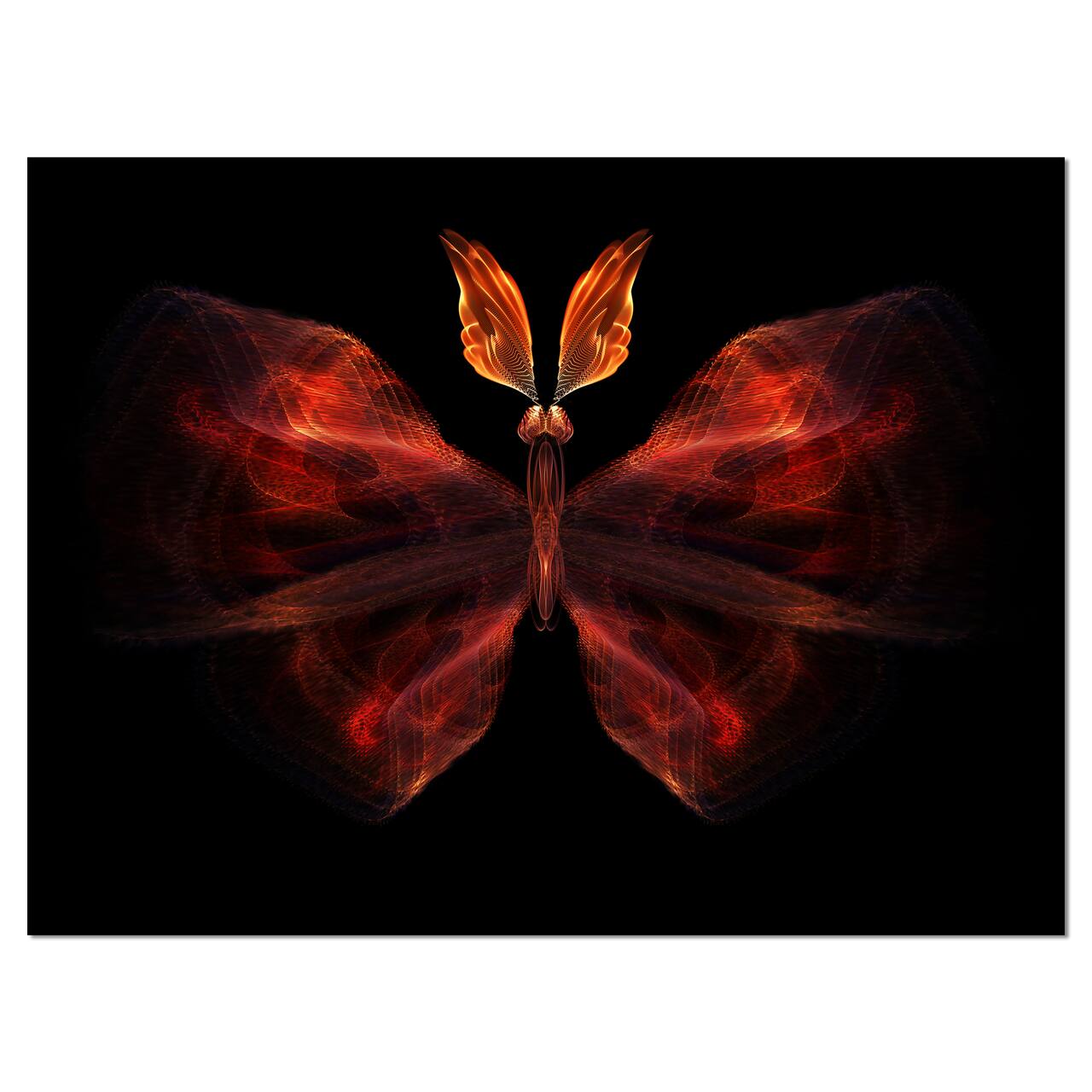 Designart - Red Fractal Butterfly in Dark - Abstract Canvas Art Print